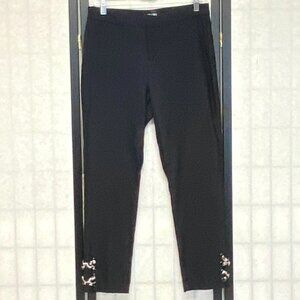 Roz & Ali Slim Stretch Leopard Lace-Up Crop Ankle Pants Black 6 Statement Slacks